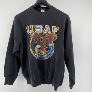 Vintage USAF Plattsburgh AFB Eagle Graphic Sweatshirt Men's XL Black Jostens USA